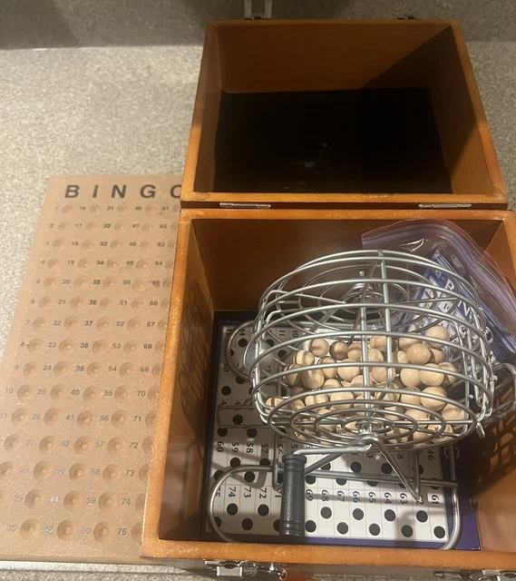 METAL CAGE BINGO Set With Wood Balls Board Plus Custom Built Wood Carry