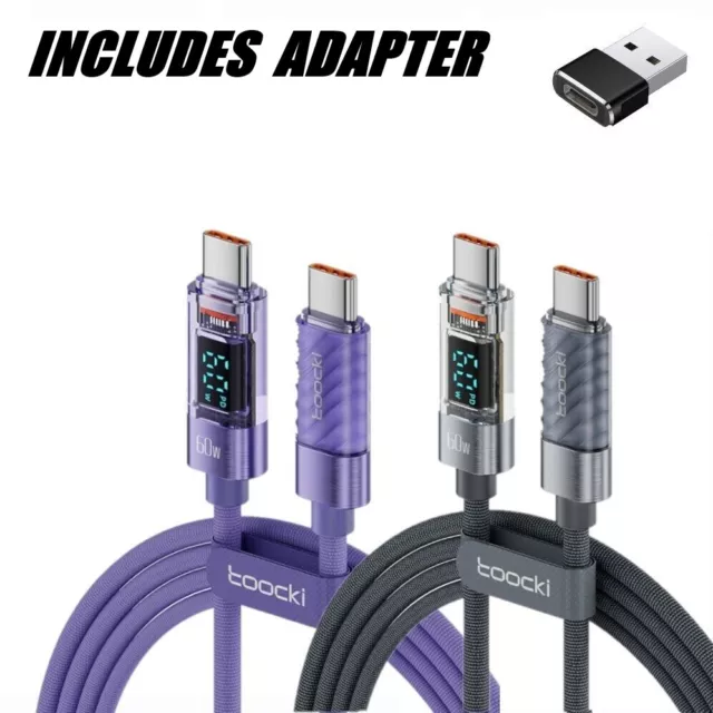 Digital Display USB C To USB C Fast Charger Cable  60W Dual Type C Charging Lead