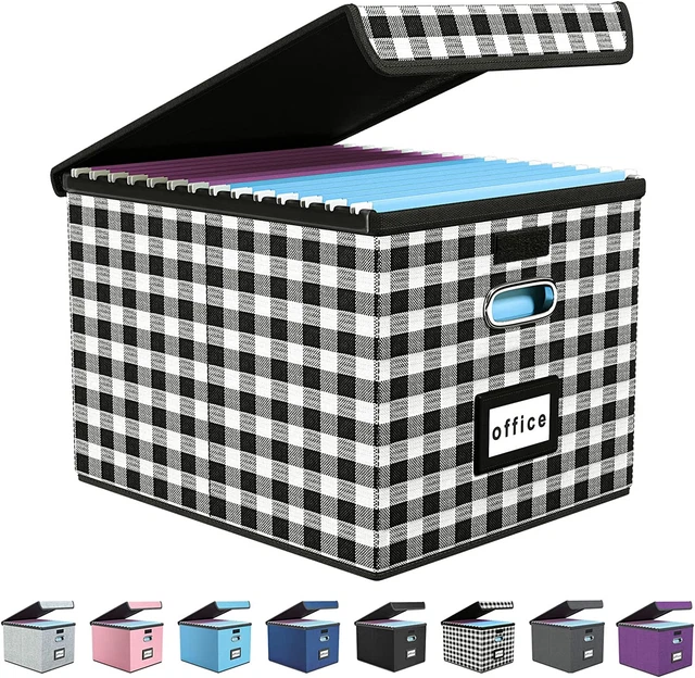 Collapsible File Storage Organizer Box with Lid Lattice Linen Office Documents