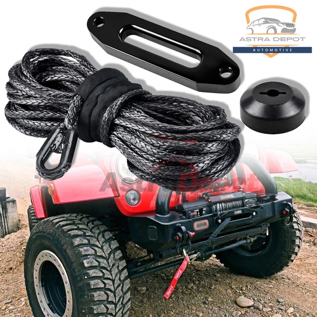 Black 50ft 3/16" Synthetic Winch Rope 5400LB + Fairlead + Stopper Towing ATV UTV