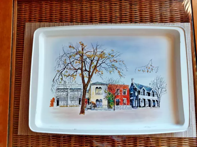 Vtg Willow Australia Lithographed With Terraced Houses Metal Serving Drinks Tray