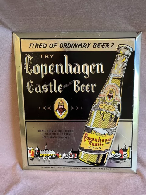 VTG Tin Over Cardboard Copenhagen Castle Beer Advertising Sign Edelbrew Brewery