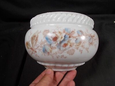 Victorian Hand Painted Floral Milk Glass Hanging Oil Lamp Font Holder pc. c1880s