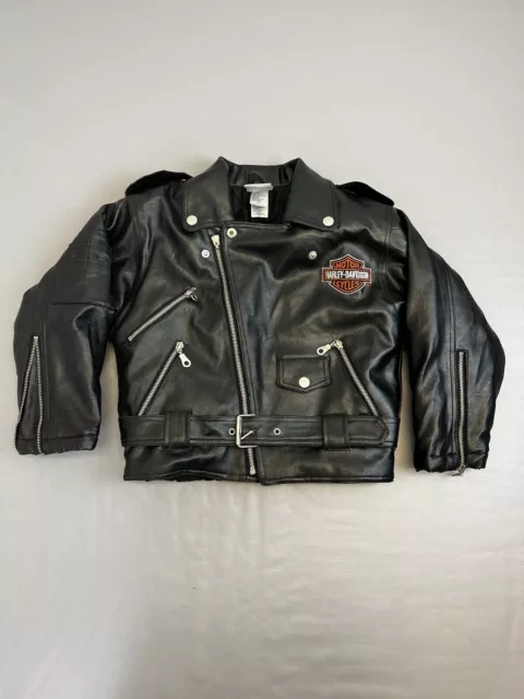 HARLEY DAVIDSON MOTORCYCLES Youth Black Leather Jacket Coat Boys Size 7 ...