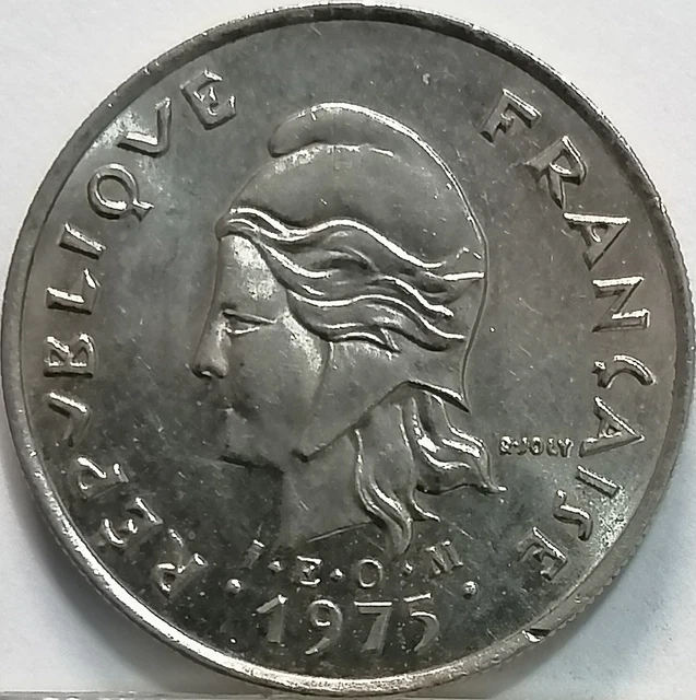 1975 France Polynesia 10 Francs Nickel Coin unc