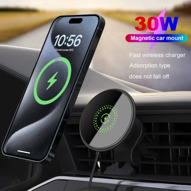 UK 30W Magnetic Car Wireless Charger Mount Phone Holder For iPhone 15 14 13 12