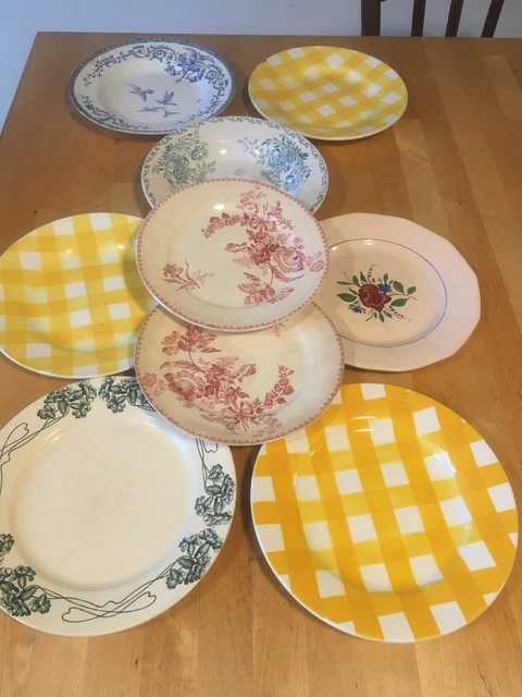 Lot de 9 assiettes anciennes faïence dépareillées 8 sarreguemines Digoin+ 1 Gien