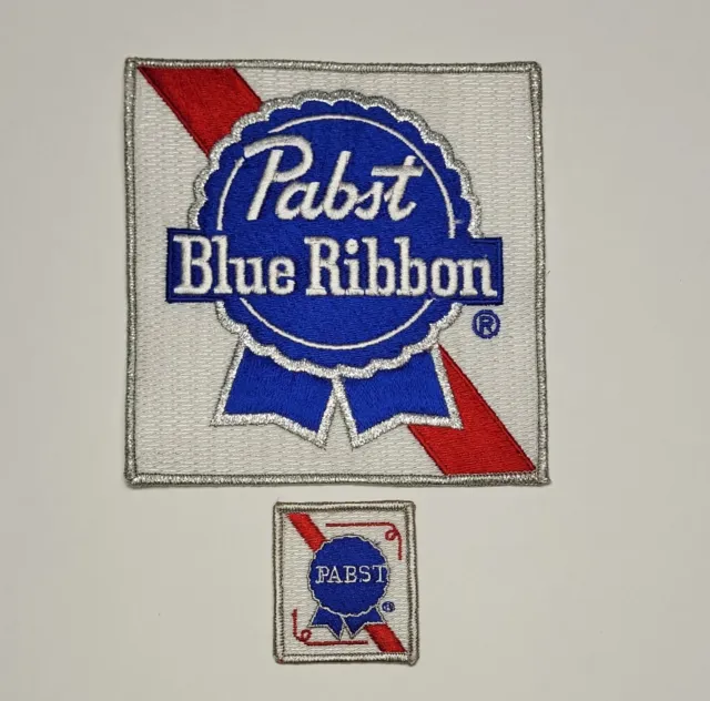 Lot (2) Large and Small Vintage Pabst Blue Ribbon Beer Embroidered Patches