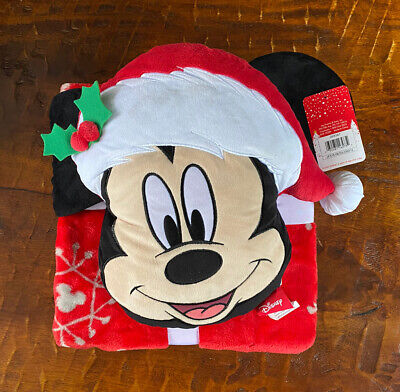 New Rare Disney Christmas Mickey Mouse Nogginz Pillow And Travel Blanket Set