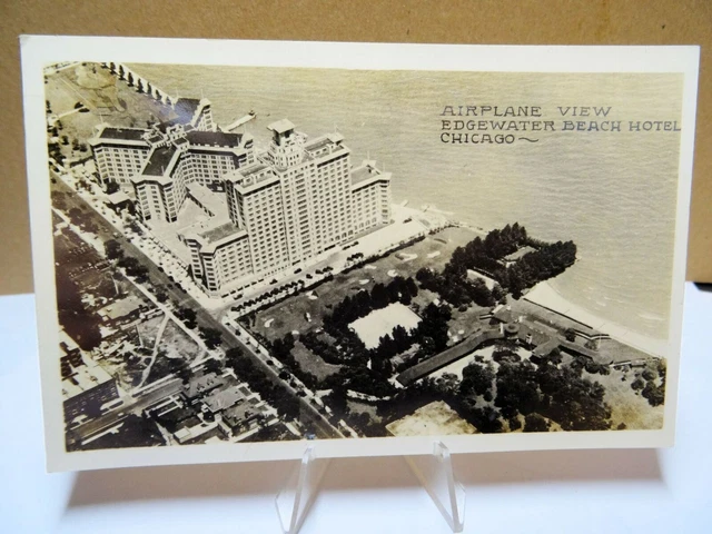Airplane View Edgewater Beach Hotel Chicago IL RPPC Photo Postcard 1928