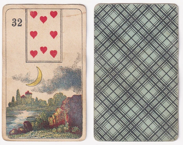 Ancien Jeu De 32 Cartes à Jouer – Couleurs Au Pochoir Dos Roses – 1890