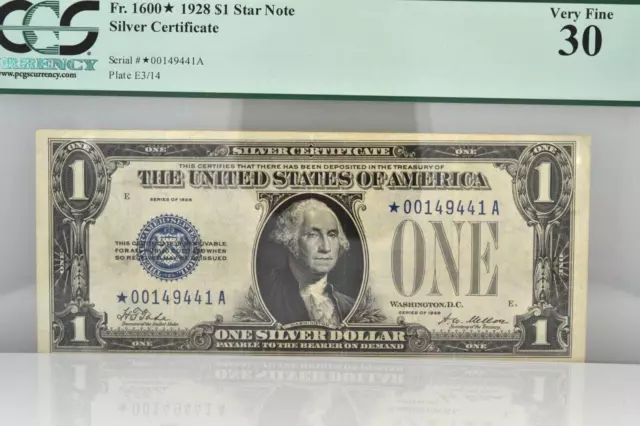 $1 1928 Silver Certificate Star Note Funnyback FR. 1600 PCGS 30 Very Fine