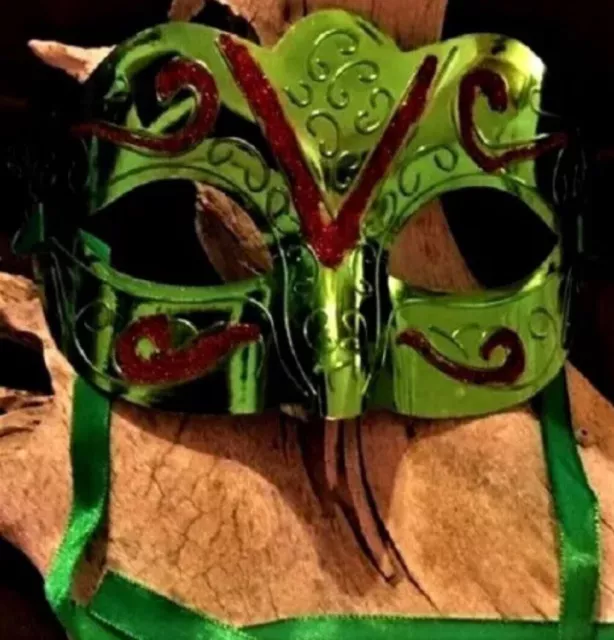 Venetian Masks~ Mirrored Metallic Mask w/Gems Appliqués Ribbons Masquerade Ball