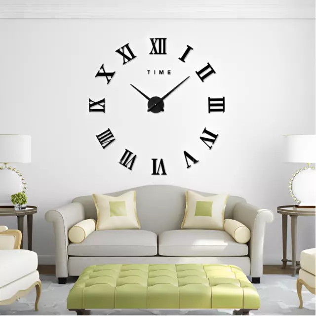 3D Extra Large Roman Numerals Luxury Mirror Wall Sticker Clock DIY Home Decor UK