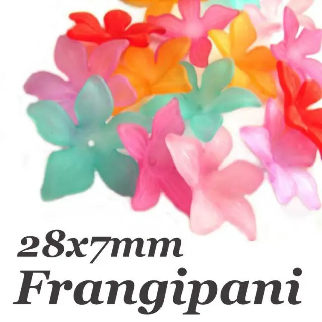 Lucite Flowers Beads Frangipani Frosted Etched Acrylic Plastic, 28x7mm, 18pc apx