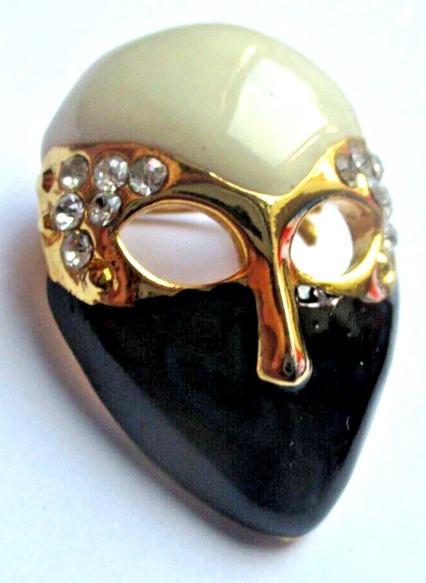 Grande Broche Fleur Vintage - Dorée, émail Bleu Et Noir, Cristaux - état Impeccable