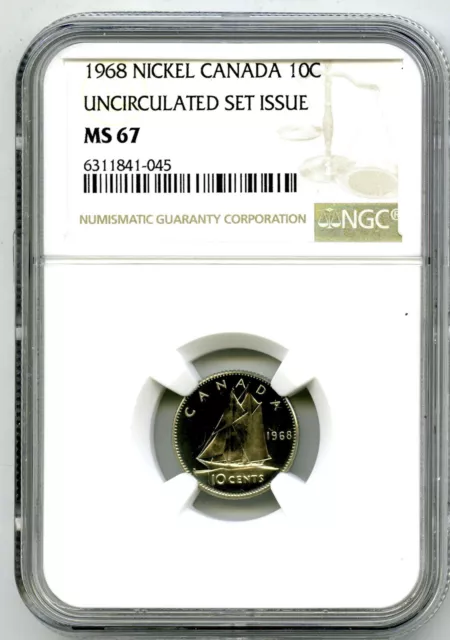 1968 Canada 10 Cent Ngc Ms67 Uncirculated Set Issue Dime Coin