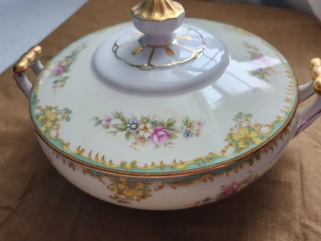 Vintage 1930s Noritake Japan China Covered Vegetable Dish Gold Trim