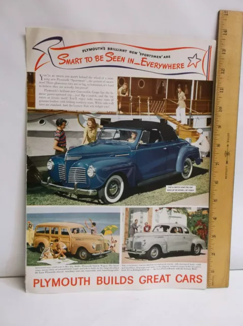 2 Sided Color Magazine Ad 1940 Plymouth Sportsman / Chrysler Crown Imperial