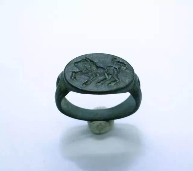 Roman Ancient Artifact Bronze  Legionary Ring with Lion