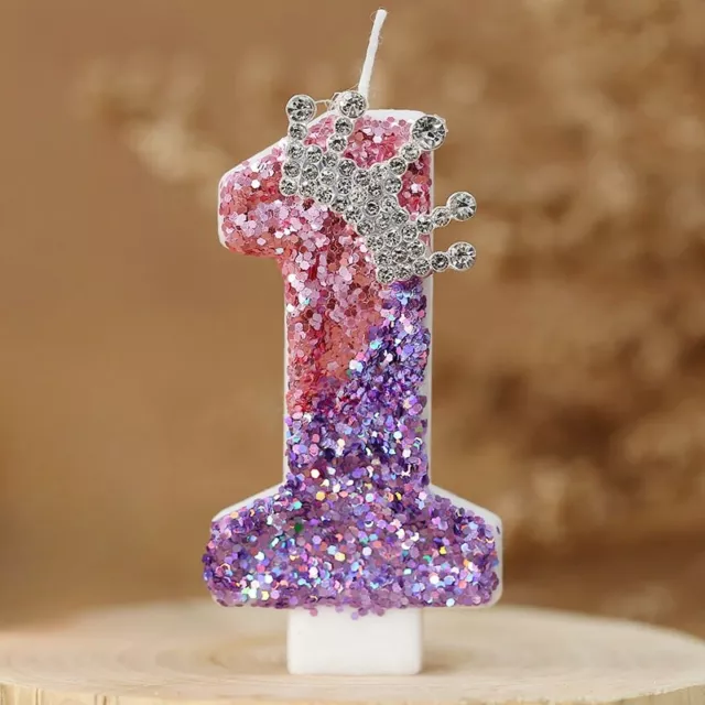 Number Candles Birthday Cake Pink Girls Age 0-9 Toppers Glitter Crown Decoration