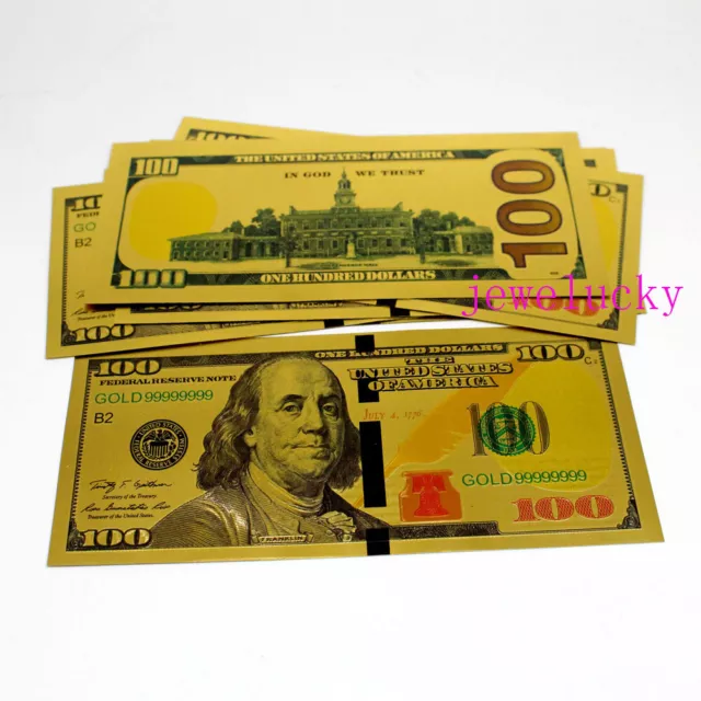 Lots 100 Pcs New US $ 100 Dollar Crafts Banknotes Golden Color Notes Beauty Gift