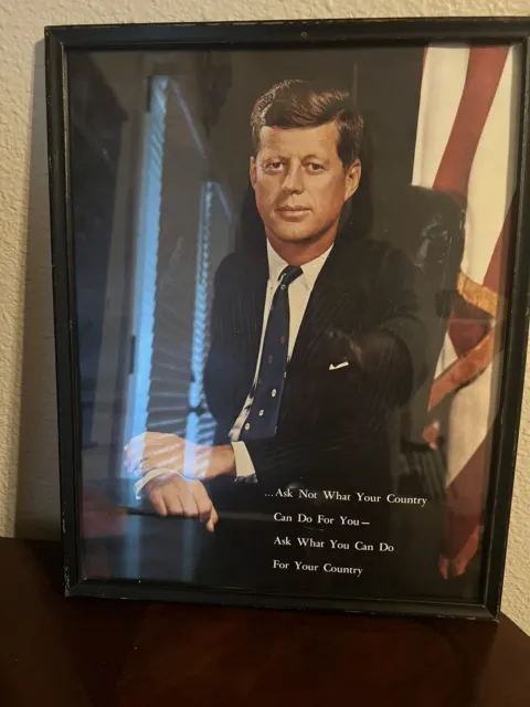 Vintage President John F. Kennedy Iconic Portrait 11x14 Exc Condition Framed