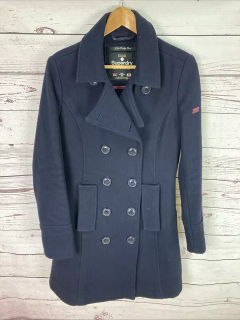 SUPERDRY BRIDGE COAT S Blue Wool Mix Military Double Breasted 49.99 PicClick UK