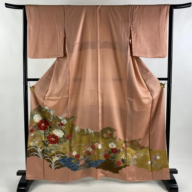 JAPANESE KIMONO IROTOMESODE 165.5cm 5' 5" PURE SILK VINTAGE ANTIQUE 6539
