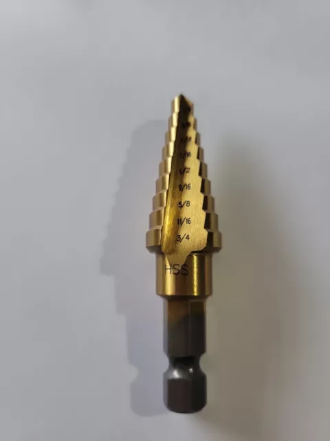 1/4" - 3/4" inch Titanium Step Drill Bit 9 Steps - Quick Change Shank ( 2 Pack)