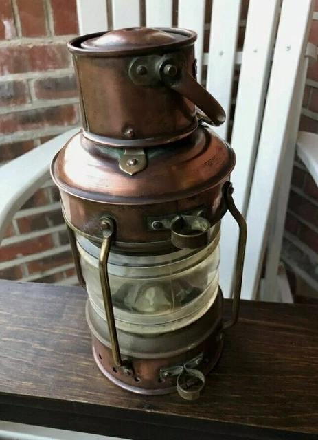 Öllampe Messing & Kupfer Anker Maritime Schiffslaterne Bootslampe 5