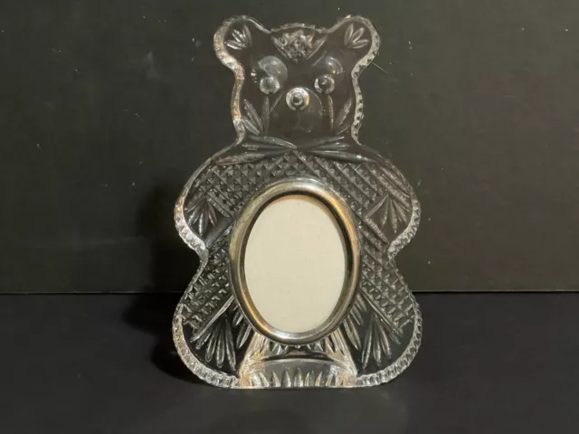 Waterford Crystal Glass Teddy Bear Picture Frame for Oval Photo