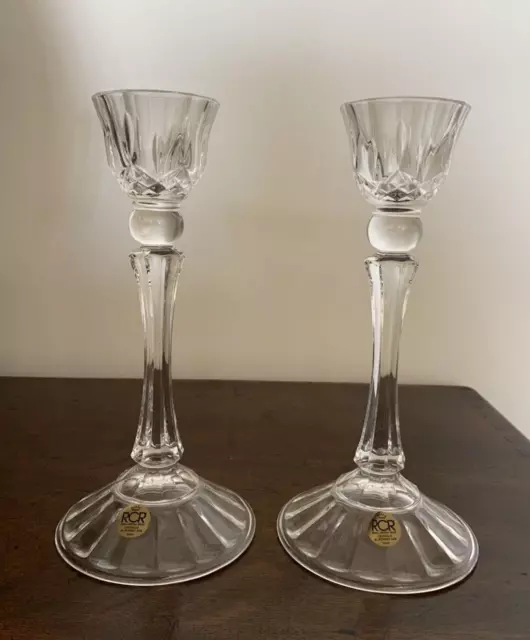 Pair Of Clear Crystal Glass Candlesticks Candle Holders Rcr Italy
