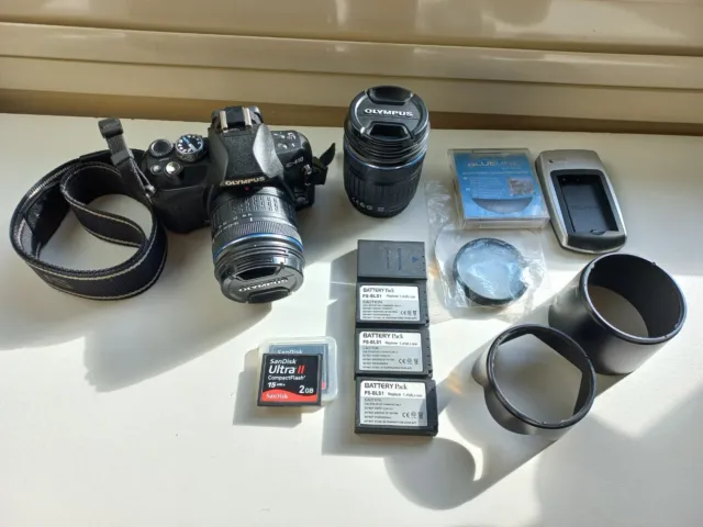 Olympus E-410 Photography Package including batteries, SD card, two kit lenses.