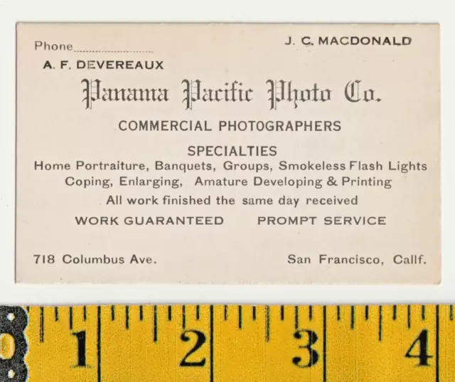 Vintage 1915 Panama Pacific Photo Co. San Francisco Business / Trade Card