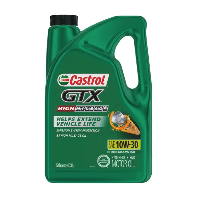 Castrol GTX High Mileage 10W-30 Synthetic Blend Motor Oil, 5 Quarts