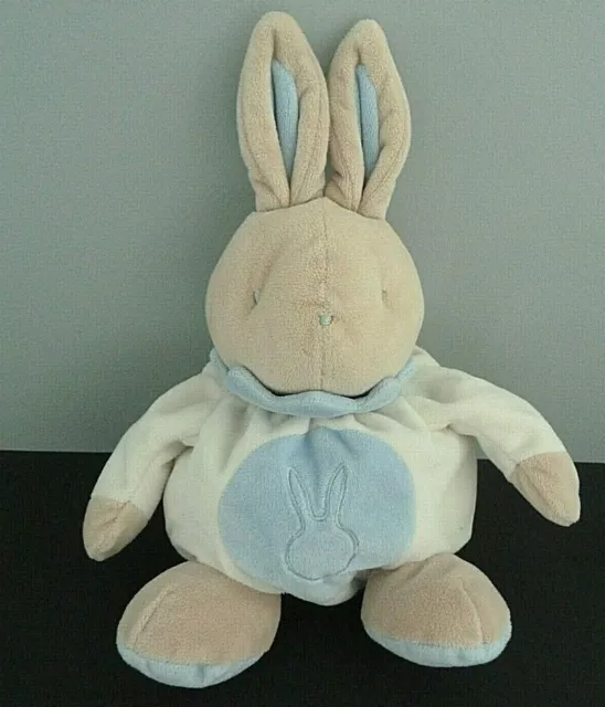 * Doudou Peluche Boule  Klorane Lapin Bleu Blanc Tete Beige 25Cm - Etat Neuf*