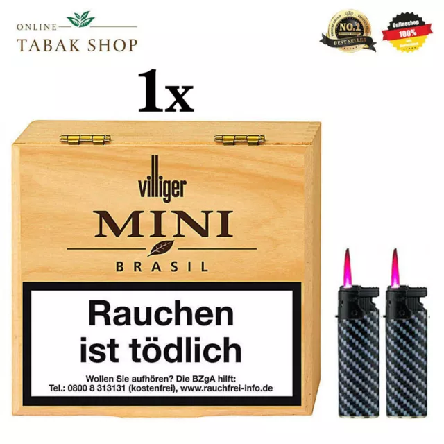 1 x Villiger Mini Brasil Zigarillos 50 Stück + 2 Turbo JET Sturmfeuerzeuge