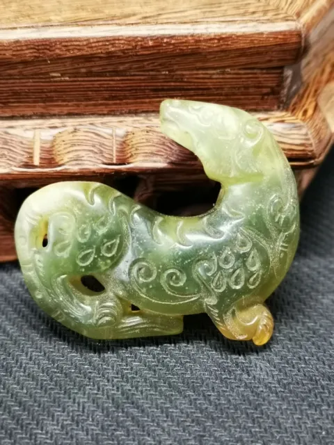Excellent Chinese Old Nephrit Jade Hand Carved Antique Beast Statue F10