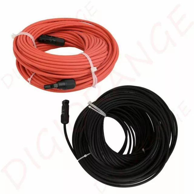 AU 4/6mm² 1/5/10/20M Black+Red Solar Panel Extension Cable Wire+Connector 3