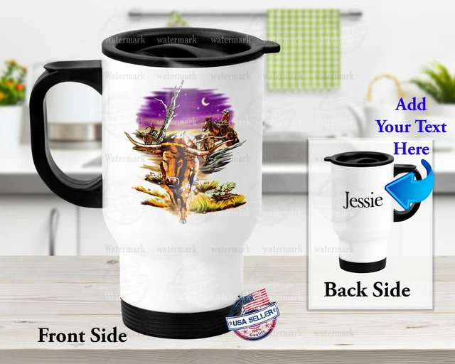 Western Long Horns Design - Stainless Steel Thermal 14oz Insulated Travel Mug