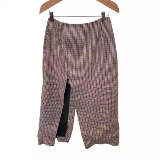 Maje Jaisa Houndstooth Thigh-High Front Slit Midi-Skirt Brown Women's Sz 38 US 8