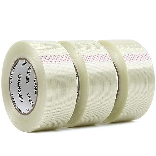 CHUANGSEED 3Pack Mono Filament Strapping Tape 6.2Mil X 2Inch X 60Yds Commodity G