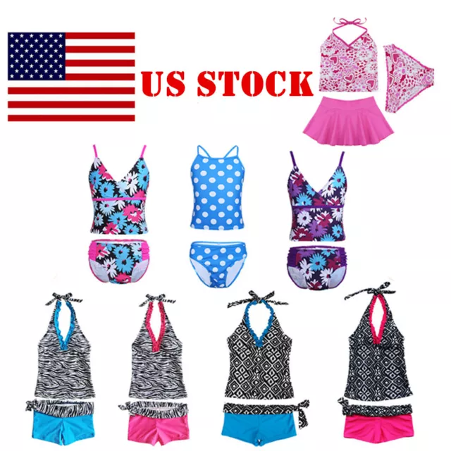 US Kids Baby Girls 2Pcs Swimsuit Floral Bikini Swimwear Bathing Suit Beachwear