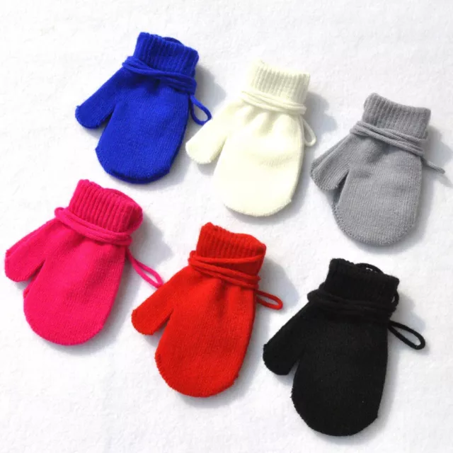 Newborn Baby Girls Boys Winter Mittens With String Plain Gloves Cotton Lining AU