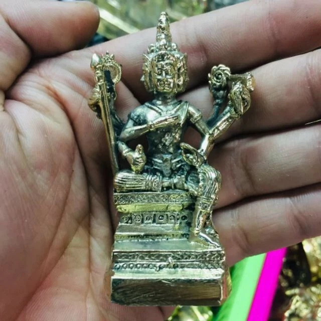 BRAHMA GOD WORSHIP Statue Phra Prom Brass Talisman Deity Thai Buddha