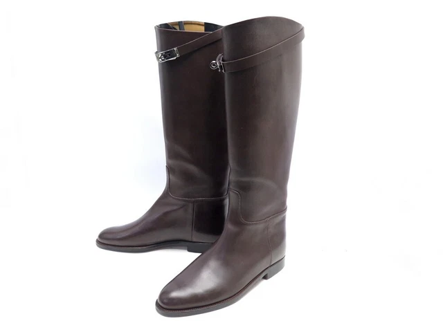 Chaussures Hermes Bottes Jumping 39 Cuir Marron Fermoir Kelly Brown Boots 2130€