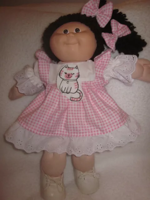 CPK doll clothes/16-18 inch/pink gingham dress/lace/hair bows/bloomers