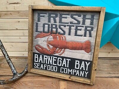 Rustic Style Barnegat Fresh Lobster Wooden Sign Home Decor Framed - 12"x12"