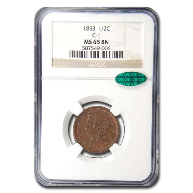 1853 Half Cent MS-65 NGC CAC (Brown) - SKU#170236